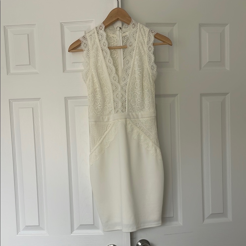 Elegant Cream Lace Bodycon Mini Dress